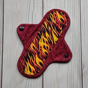 NEW! 8” Light Absorbency Liner, Reusable Cloth Pad - Red Crackle + Flames